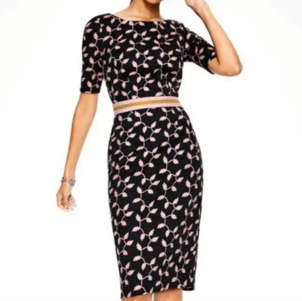 Boden Black Leaf Trellis Fleur Dress
